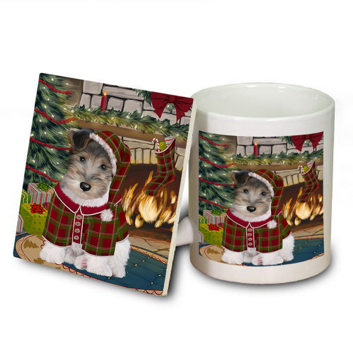The Stocking was Hung Wire Fox Terrier Dog Mug and Coaster Set MUC55657