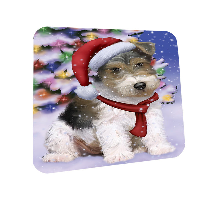 Winterland Wonderland Wire Fox Terrier Dog In Christmas Holiday Scenic Background Coasters Set of 4 CST53750