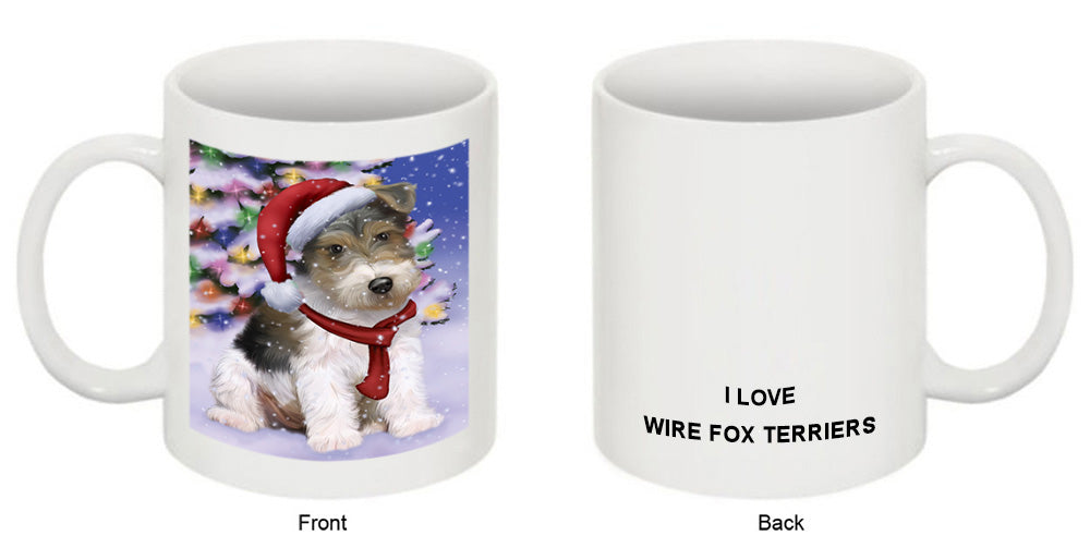 Winterland Wonderland Wire Fox Terrier Dog In Christmas Holiday Scenic Background Coffee Mug MUG49190