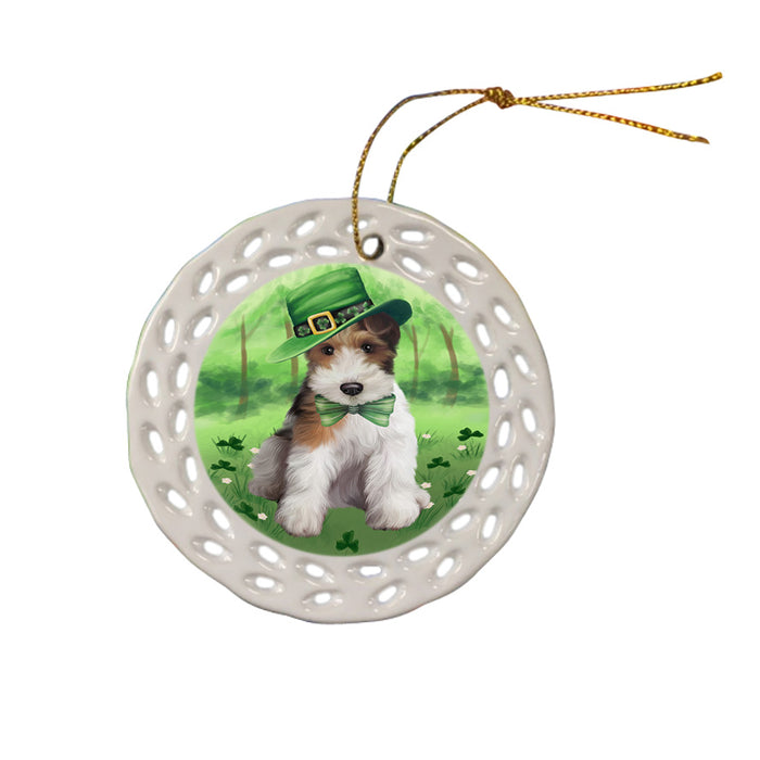 St. Patricks Day Irish Portrait Wire Fox Terrier Dog Ceramic Doily Ornament DPOR58003