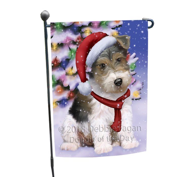 Winterland Wonderland Wire Fox Terrier Dog In Christmas Holiday Scenic Background Garden Flag GFLG53854
