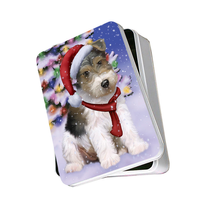 Winterland Wonderland Wire Fox Terrier Dog In Christmas Holiday Scenic Background Photo Storage Tin PITN53735