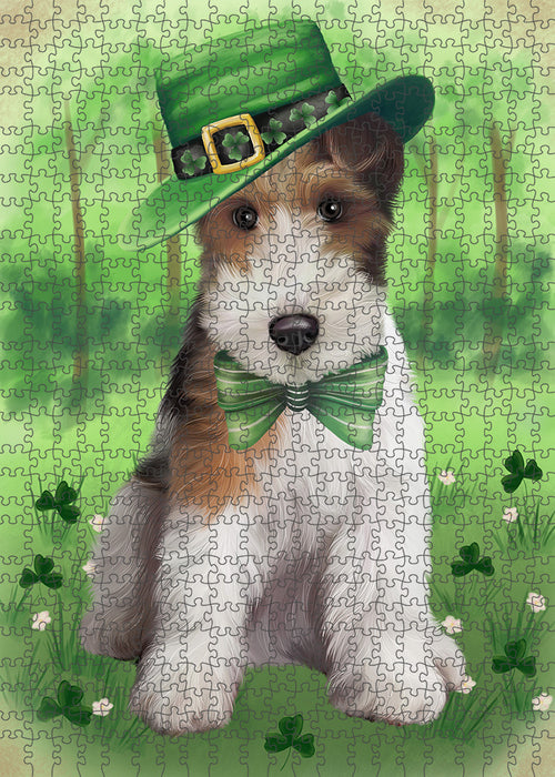 St. Patricks Day Irish Portrait Wire Fox Terrier Dog Portrait Jigsaw Puzzle for Adults Animal Interlocking Puzzle Game Unique Gift for Dog Lover's with Metal Tin Box PZL106