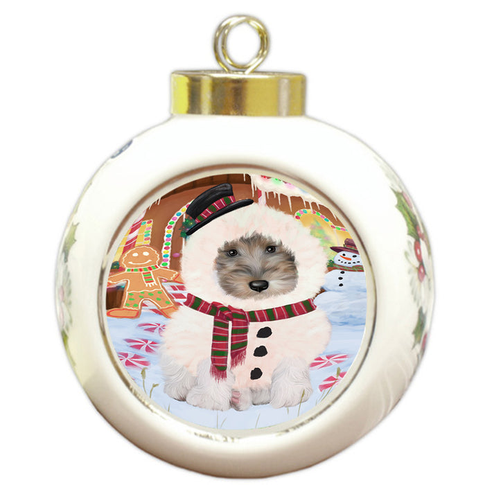 Christmas Gingerbread House Candyfest Wire Fox Terrier Dog Round Ball Christmas Ornament RBPOR56959
