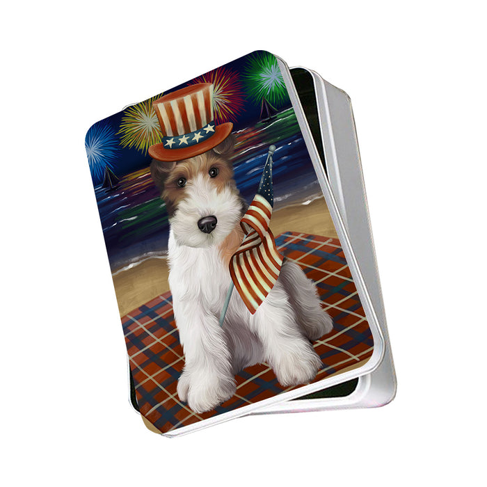 4th of July Independence Day Firework Wire Fox Terrier Dog Photo Storage Tin PITN52474