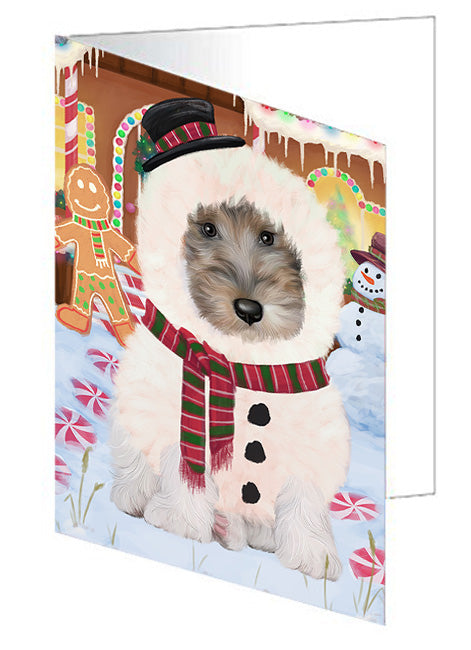 Christmas Gingerbread House Candyfest Wire Fox Terrier Dog Handmade Artwork Assorted Pets Greeting Cards and Note Cards with Envelopes for All Occasions and Holiday Seasons GCD74324