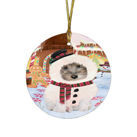 Christmas Gingerbread House Candyfest Wire Fox Terrier Dog Round Flat Christmas Ornament RFPOR56959