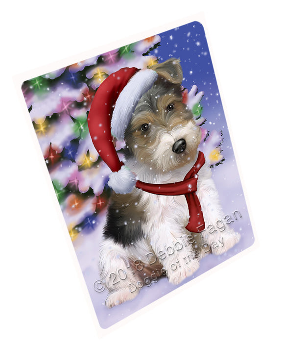 Winterland Wonderland Wire Fox Terrier Dog In Christmas Holiday Scenic Background Large Refrigerator / Dishwasher Magnet RMAG83634