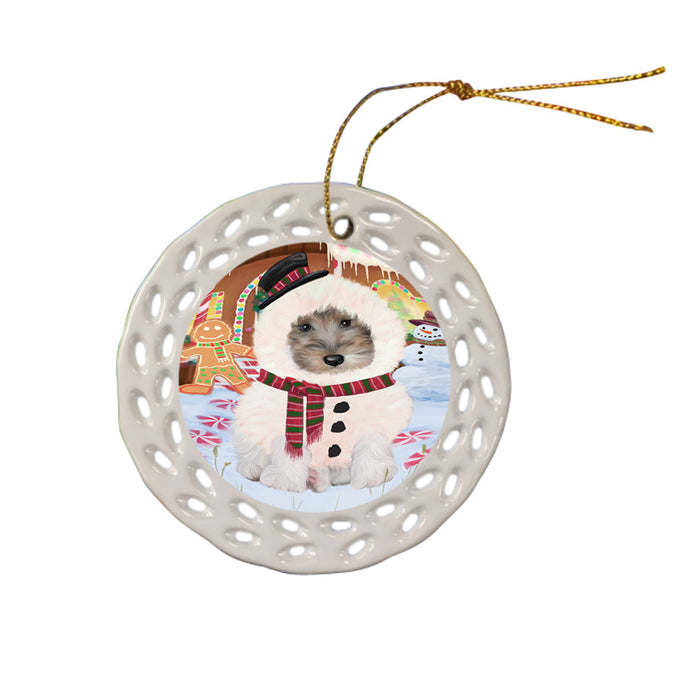 Christmas Gingerbread House Candyfest Wire Fox Terrier Dog Ceramic Doily Ornament DPOR56959