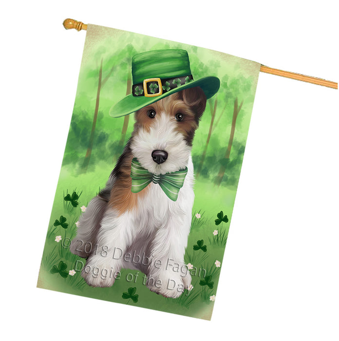 St. Patricks Day Irish Portrait Wire Fox Terrier Dog House Flag FLG65087
