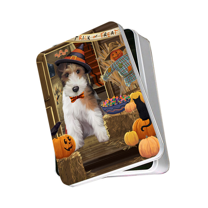 Enter at Own Risk Trick or Treat Halloween Wire Fox Terrier Dog Photo Storage Tin PITN53348