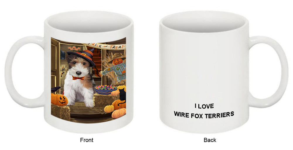 Enter at Own Risk Trick or Treat Halloween Wire Fox Terrier Dog Coffee Mug MUG48746