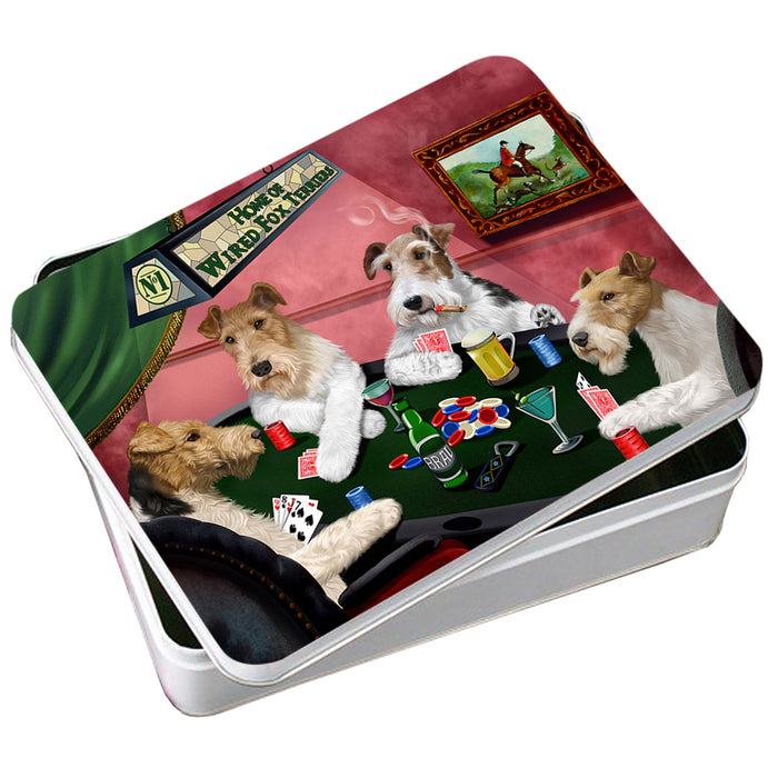 Home of Wire Fox Terrier 4 Dogs Playing Poker Photo Storage Tin PITN54293