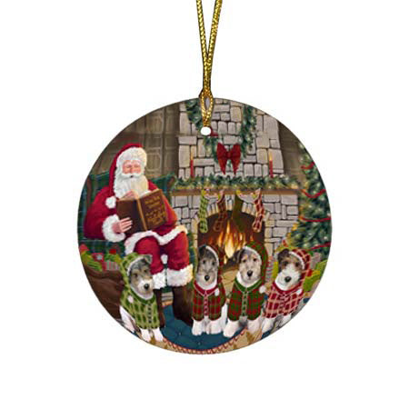 Christmas Cozy Holiday Tails Wire Fox Terriers Dog Round Flat Christmas Ornament RFPOR55757
