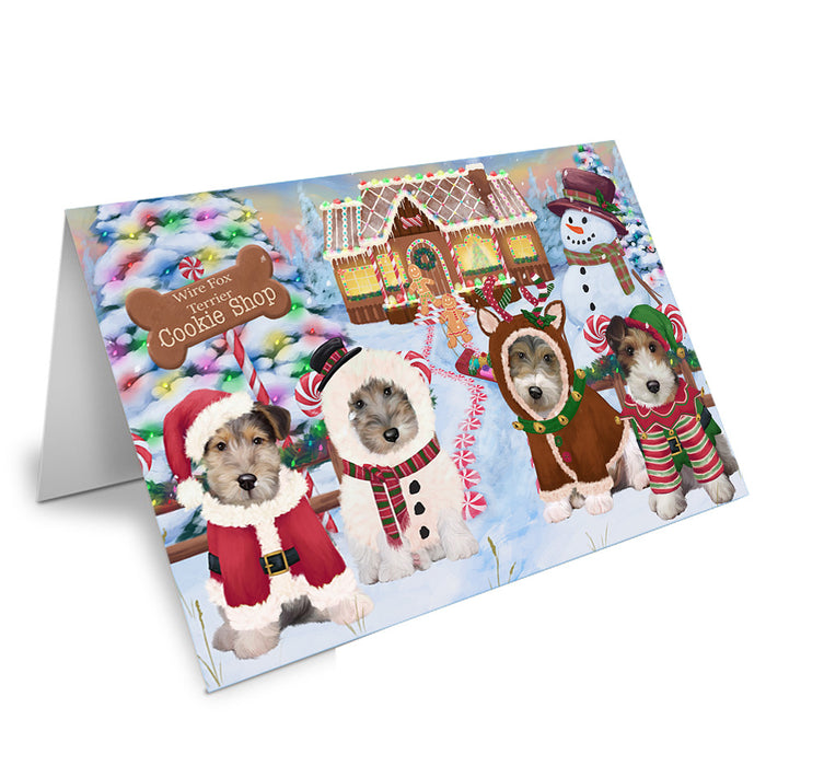 Holiday Gingerbread Cookie Shop Wire Fox Terriers Dog Handmade Artwork Assorted Pets Greeting Cards and Note Cards with Envelopes for All Occasions and Holiday Seasons GCD74414