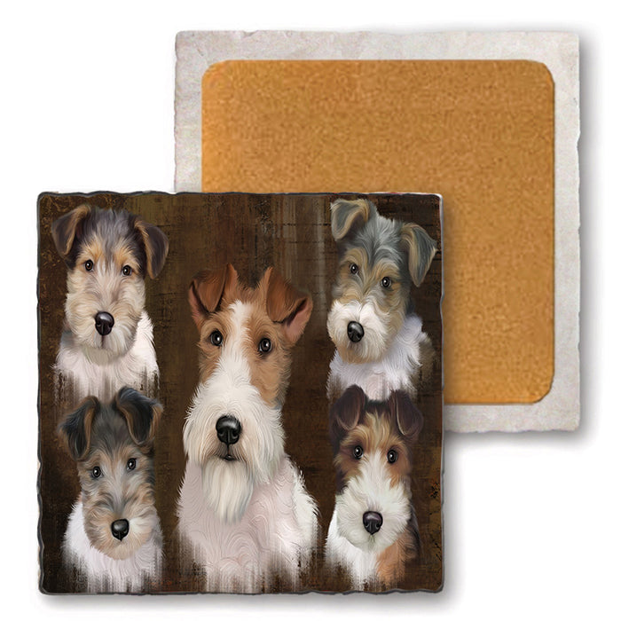 Rustic 5 Wire Fox Terrier Dog Set of 4 Natural Stone Marble Tile Coasters MCST49153
