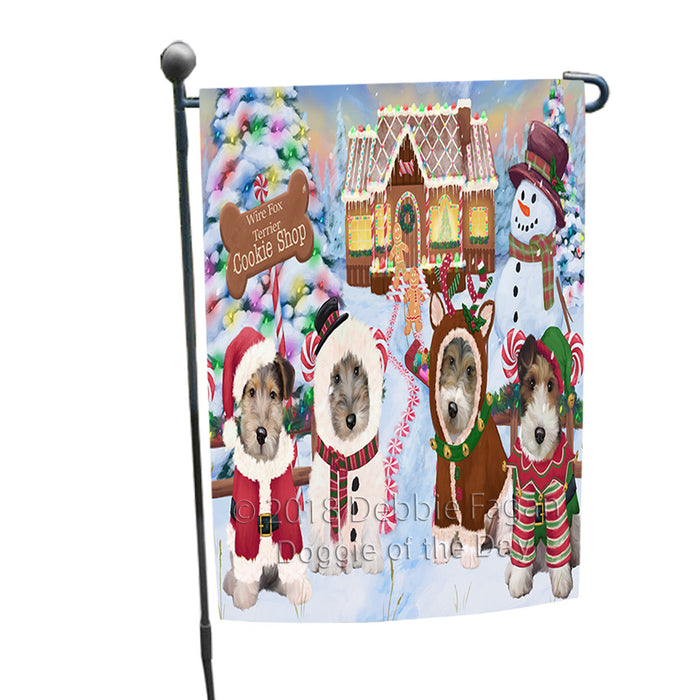 Holiday Gingerbread Cookie Shop Wire Fox Terriers Dog Garden Flag GFLG57261