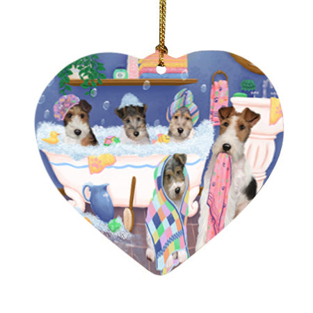 Rub A Dub Dogs In A Tub Wire Fox Terriers Dog Heart Christmas Ornament HPOR57192
