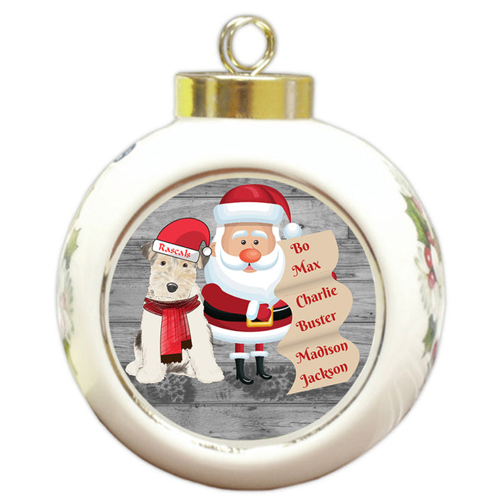 Custom Personalized Santa with Wire Fox Terrier Dog Christmas Round Ball Ornament