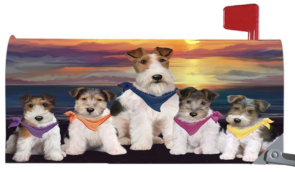 Family Sunset Portrait Wire Fox Terrier Dogs Magnetic Mailbox Cover MBC48517