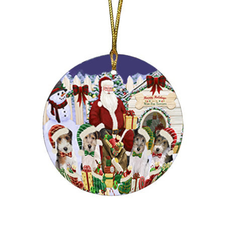 Christmas Dog House Wire Fox Terriers Dog Round Flat Christmas Ornament RFPOR52604