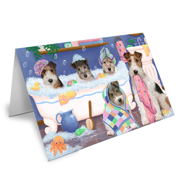 Rub A Dub Dogs In A Tub Wire Fox Terriers Dog Handmade Artwork Assorted Pets Greeting Cards and Note Cards with Envelopes for All Occasions and Holiday Seasons GCD75023