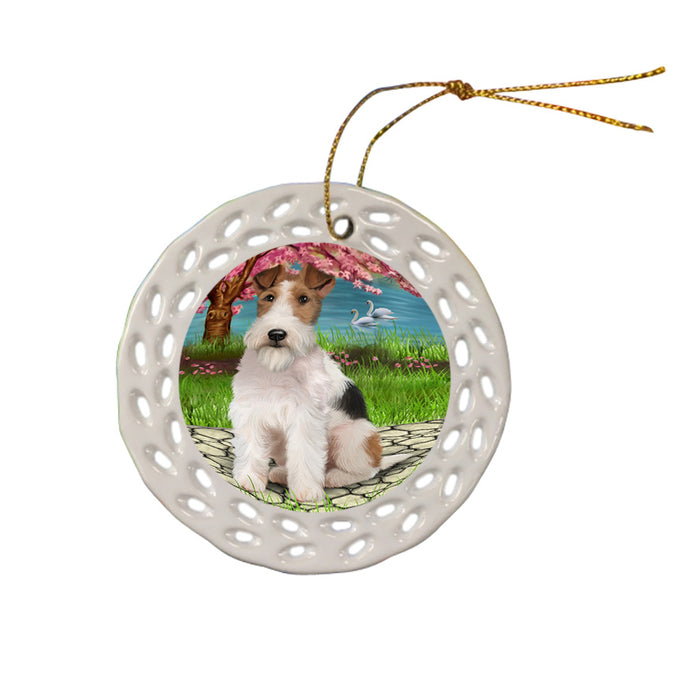 Wire Fox Terrier Dog Ceramic Doily Ornament DPOR52756