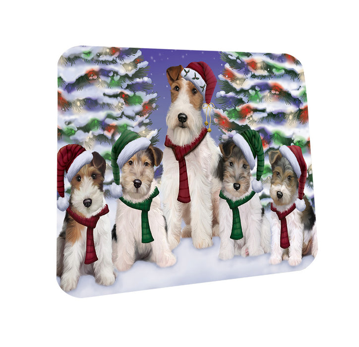 Wire Fox Terriers Dog Christmas Family Portrait in Holiday Scenic Background  Coasters Set of 4 CST52682
