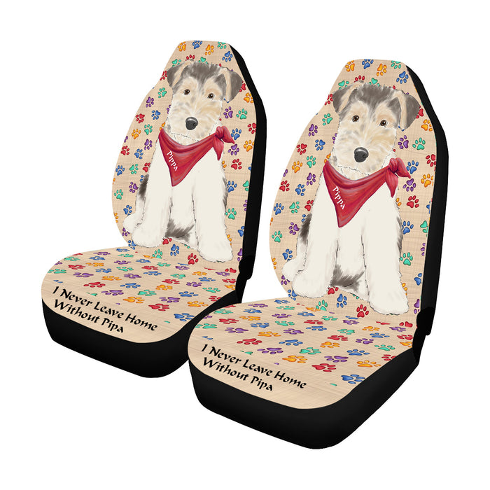 Personalized I Never Leave Home Paw Print Wire Fox Terrier Dogs Pet Front Car Seat Cover (Set of 2)