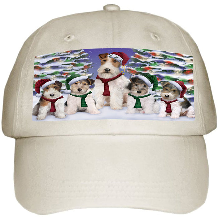 Wire Fox Terriers Dog Christmas Family Portrait in Holiday Scenic Background Ball Hat Cap HAT61902