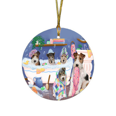 Rub A Dub Dogs In A Tub Wire Fox Terriers Dog Round Flat Christmas Ornament RFPOR57192