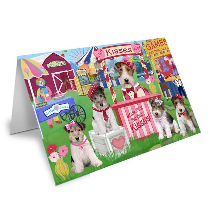 Carnival Kissing Booth Wire Fox Terriers Dog Handmade Artwork Assorted Pets Greeting Cards and Note Cards with Envelopes for All Occasions and Holiday Seasons GCD72668