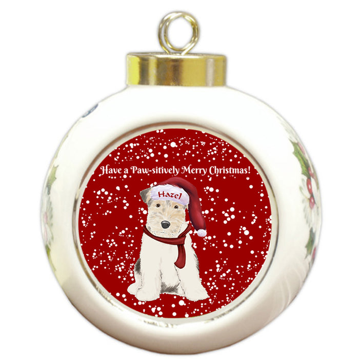 Custom Personalized Pawsitively Wire Fox Terrier Dog Merry Christmas Round Ball Ornament
