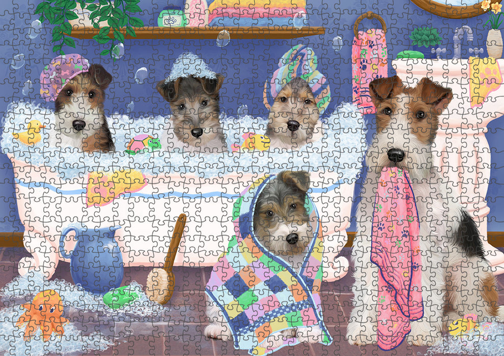 Rub A Dub Dogs In A Tub Wire Fox Terriers Dog Puzzle with Photo Tin PUZL95544