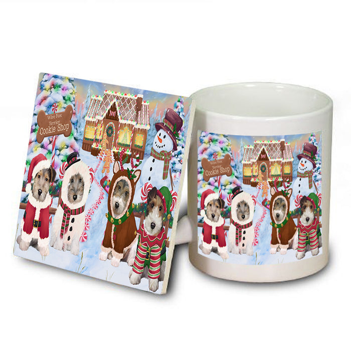 Holiday Gingerbread Cookie Shop Wire Fox Terriers Dog Mug and Coaster Set MUC56625