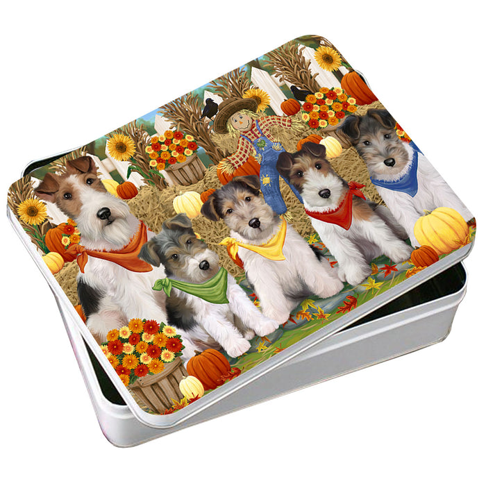 Harvest Time Festival Day Wire Fox Terriers Dog Photo Storage Tin PITN52381