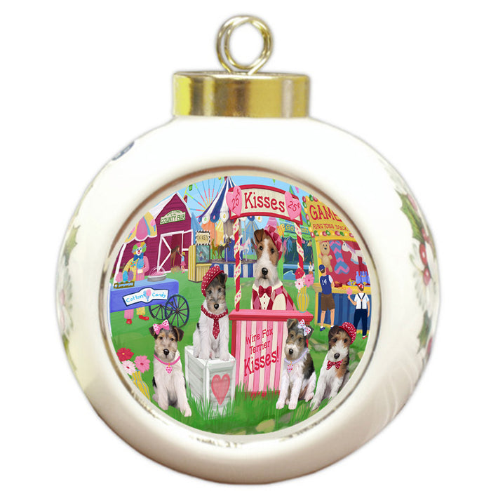 Carnival Kissing Booth Wire Fox Terriers Dog Round Ball Christmas Ornament RBPOR56407