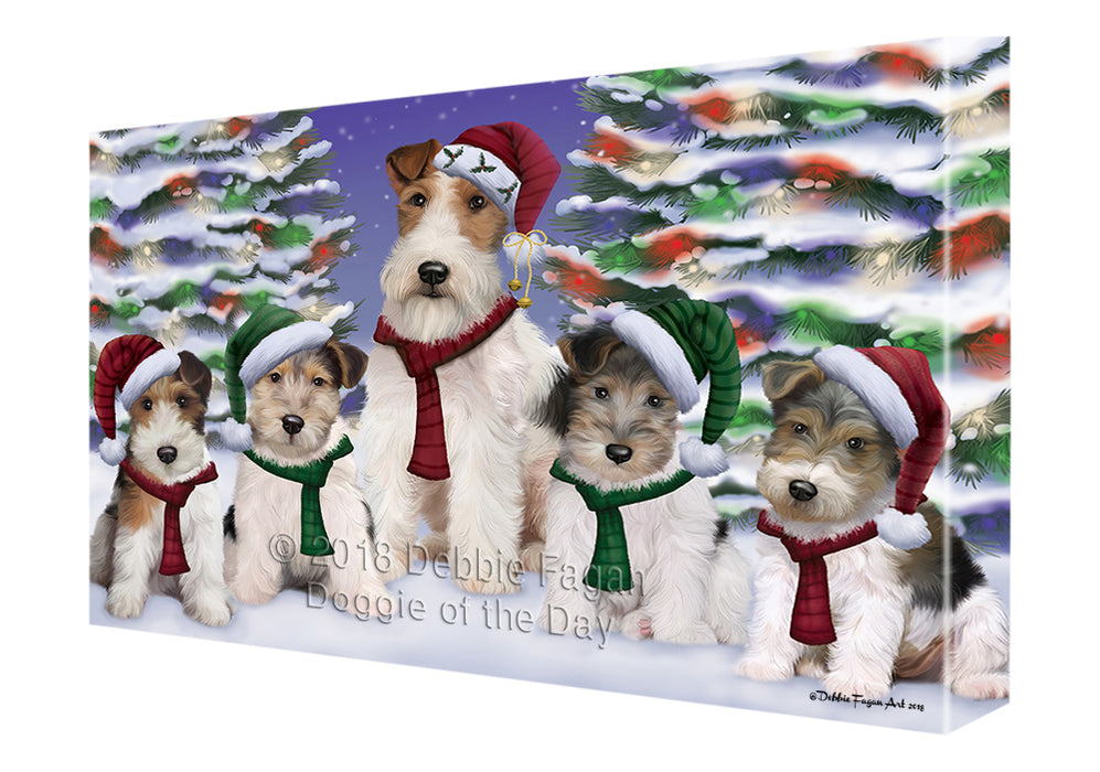 Wire Fox Terriers Dog Christmas Family Portrait in Holiday Scenic Background  Canvas Print Wall Art Décor CVS91304
