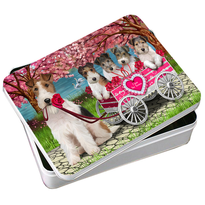 I Love Wire Fox Terrier Dog in a Cart Art Portrait Photo Storage Tin PITN52734