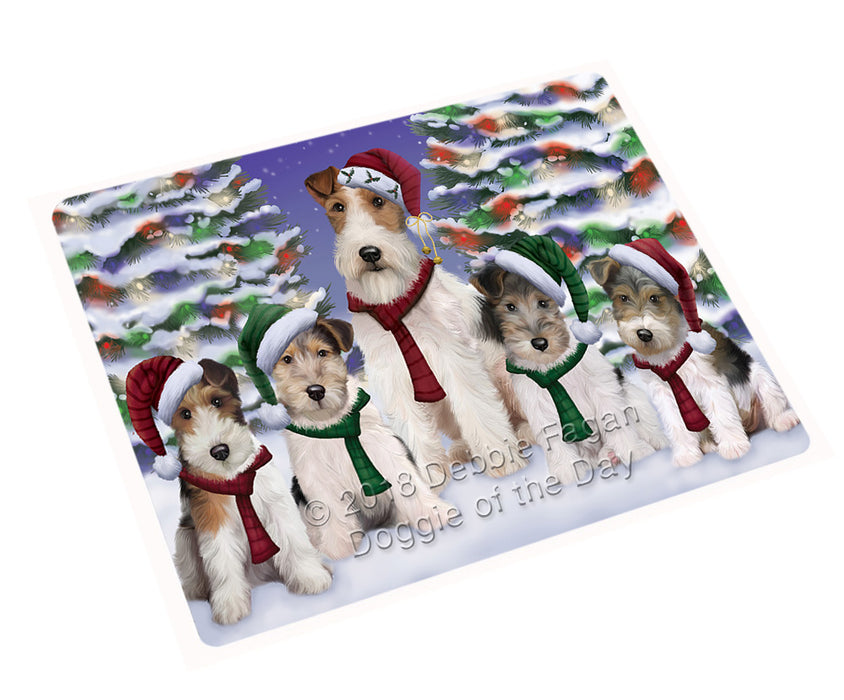 Wire Fox Terriers Dog Christmas Family Portrait in Holiday Scenic Background Cutting Board C62262
