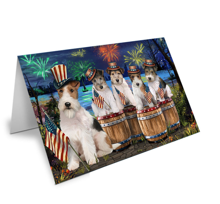 4th of July Independence Day Fireworks Wire Hair Fox Terriers at the Lake Handmade Artwork Assorted Pets Greeting Cards and Note Cards with Envelopes for All Occasions and Holiday Seasons GCD57212