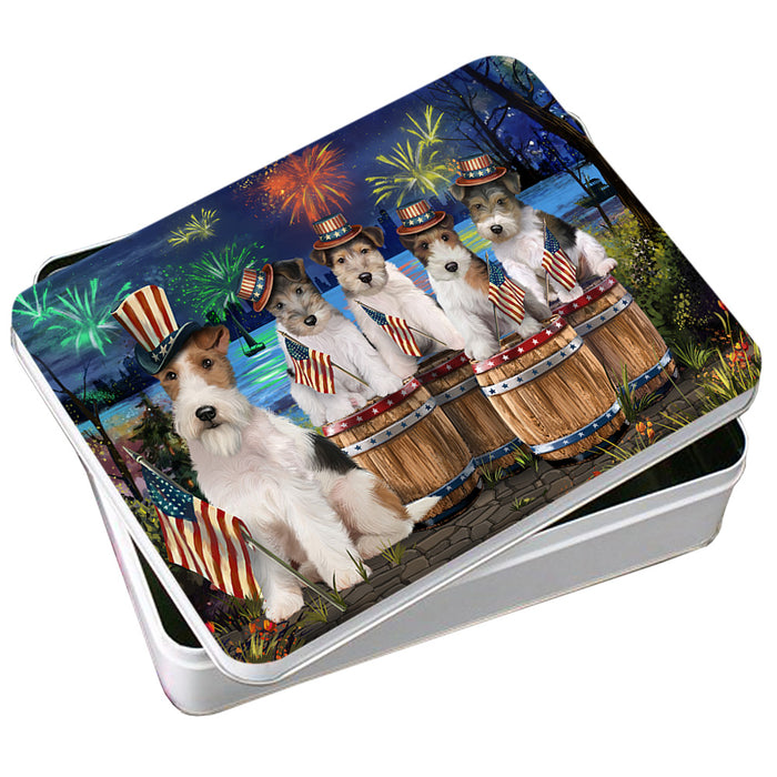 4th of July Independence Day Fireworks Wire Hair Fox Terriers at the Lake Photo Storage Tin PITN51061