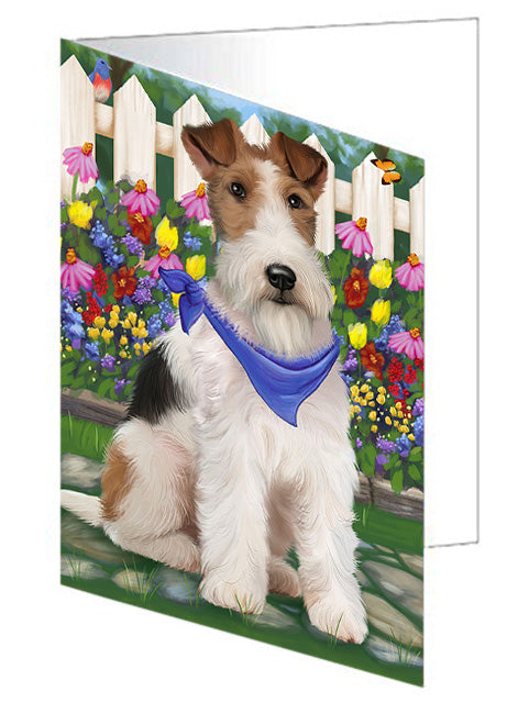 Spring Floral Wire Hair Terrier Dog Handmade Artwork Assorted Pets Greeting Cards and Note Cards with Envelopes for All Occasions and Holiday Seasons GCD60887