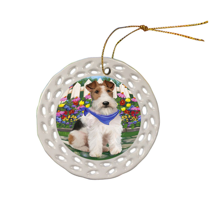 Spring Floral Wire Hair Terrier Dog Ceramic Doily Ornament DPOR52286