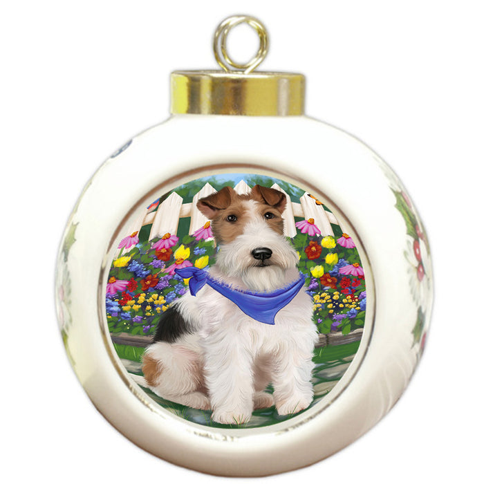 Spring Floral Wire Hair Terrier Dog Round Ball Christmas Ornament RBPOR52286