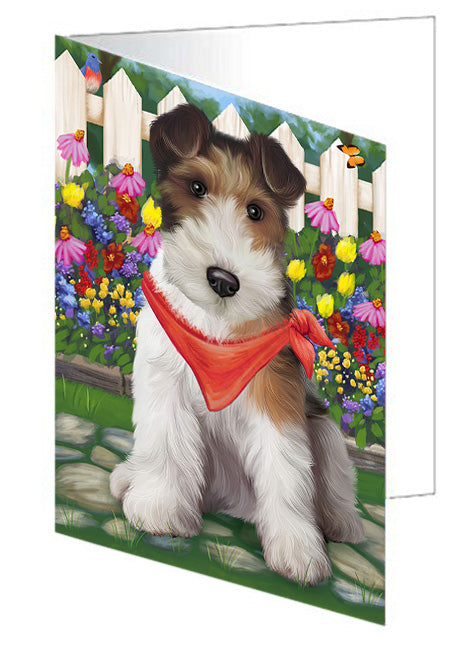 Spring Floral Wire Hair Terrier Dog Handmade Artwork Assorted Pets Greeting Cards and Note Cards with Envelopes for All Occasions and Holiday Seasons GCD60890