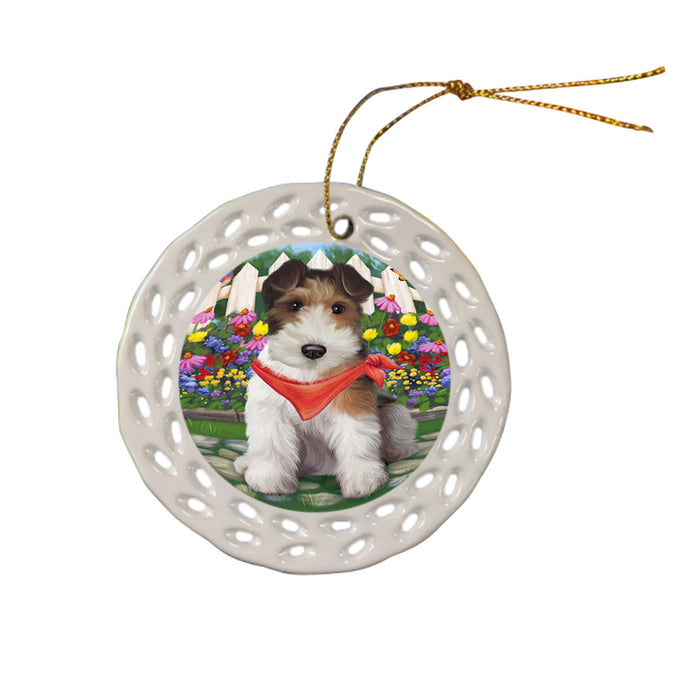 Spring Floral Wire Hair Terrier Dog Ceramic Doily Ornament DPOR52287