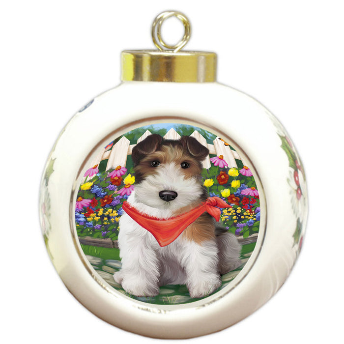 Spring Floral Wire Hair Terrier Dog Round Ball Christmas Ornament RBPOR52287