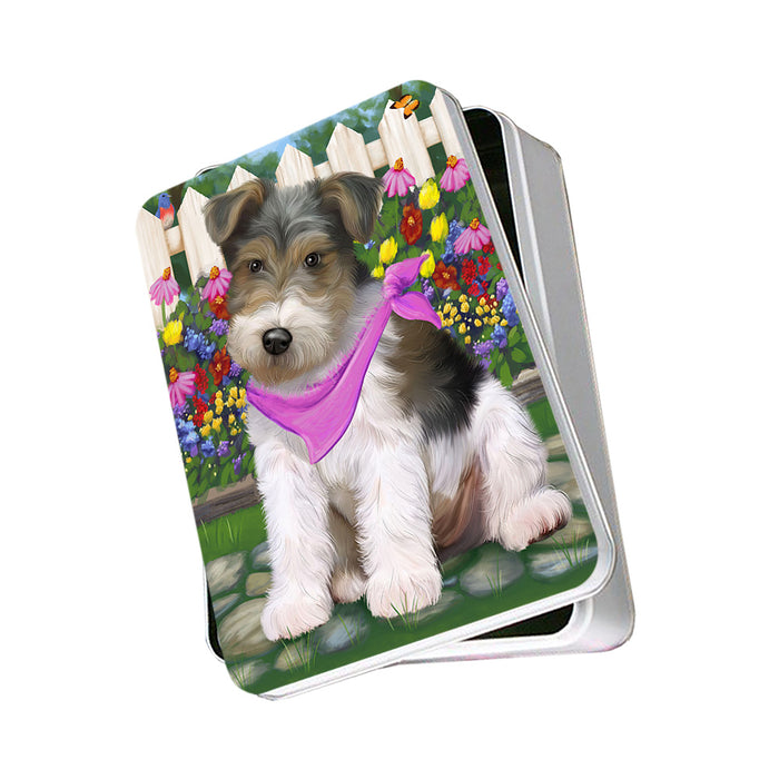 Spring Floral Wire Hair Terrier Dog Photo Storage Tin PITN52288