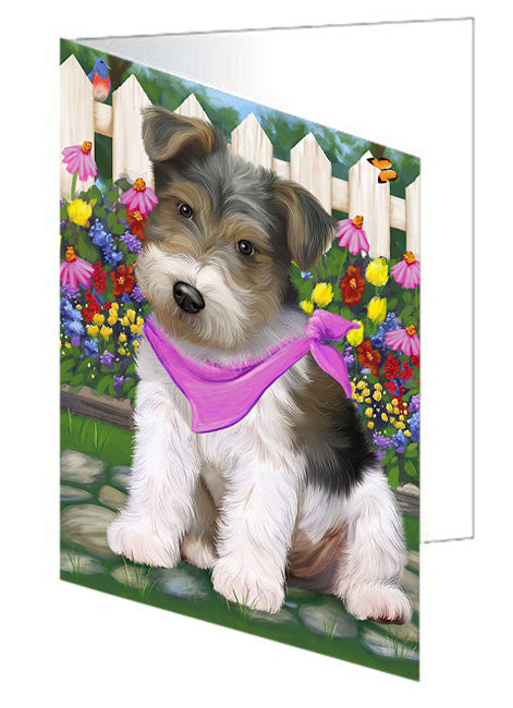 Spring Floral Wire Hair Terrier Dog Handmade Artwork Assorted Pets Greeting Cards and Note Cards with Envelopes for All Occasions and Holiday Seasons GCD60893